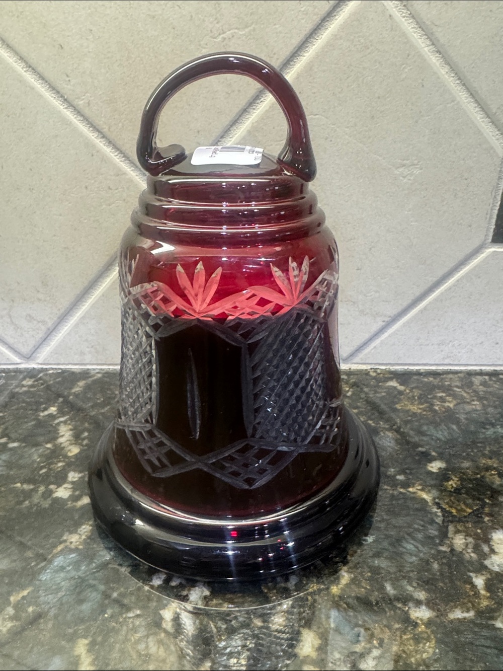 Pottery Barn Ruby Red Cut Glass Decorative Bell Candle